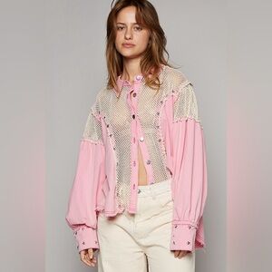 Pol Oversized Cotton Studded Jacket Top - New